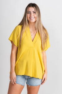 V-neck kaftan top yellow - Cute Top - Fun Vacay Basics at Lush Fashion Lounge Boutique in Oklahoma City