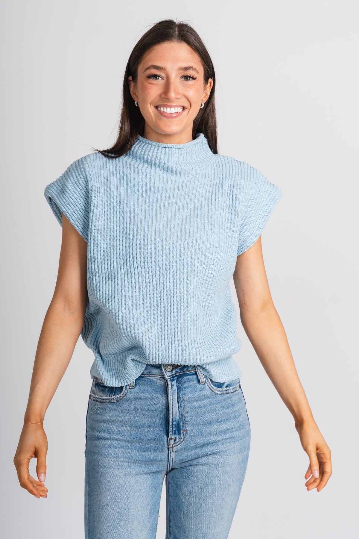 Turtle neck sweater vest top baby blue - Stylish sweater vest - Cute Easter Outfits at Lush Fashion Lounge Boutique in Oklahoma
