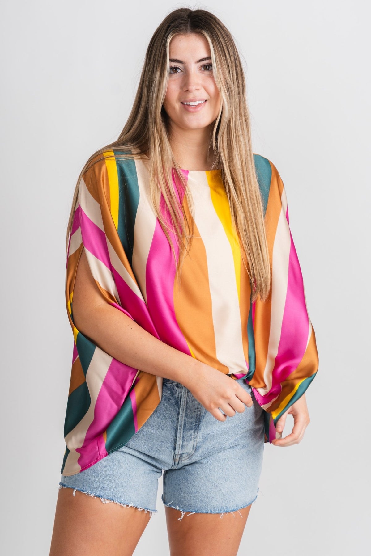 Striped sunset wonders top pink multi - Trendy Top - Cute Vacation Collection at Lush Fashion Lounge Boutique in Oklahoma City