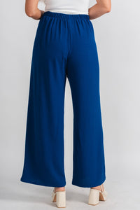 Tie waist wide leg pants royal blue - Fun Pants - Unique Getaway Gear at Lush Fashion Lounge Boutique in Oklahoma