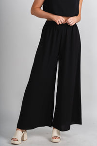 Wide leg pants black - Trendy Pants - Cute Vacation Collection at Lush Fashion Lounge Boutique in Oklahoma City