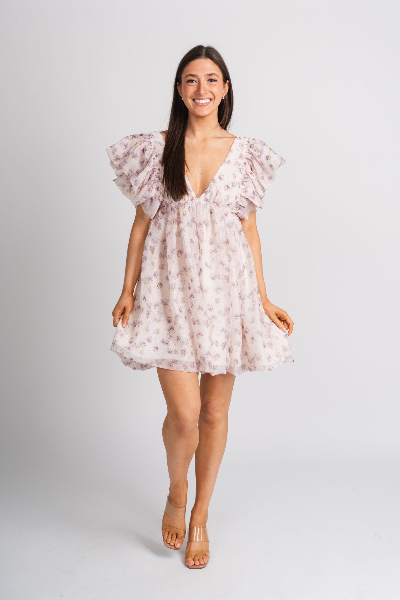 Floral baby doll dress pink floral - Cute dress - Trendy Easter Clothing Line at Lush Fashion Lounge Boutique in Oklahoma