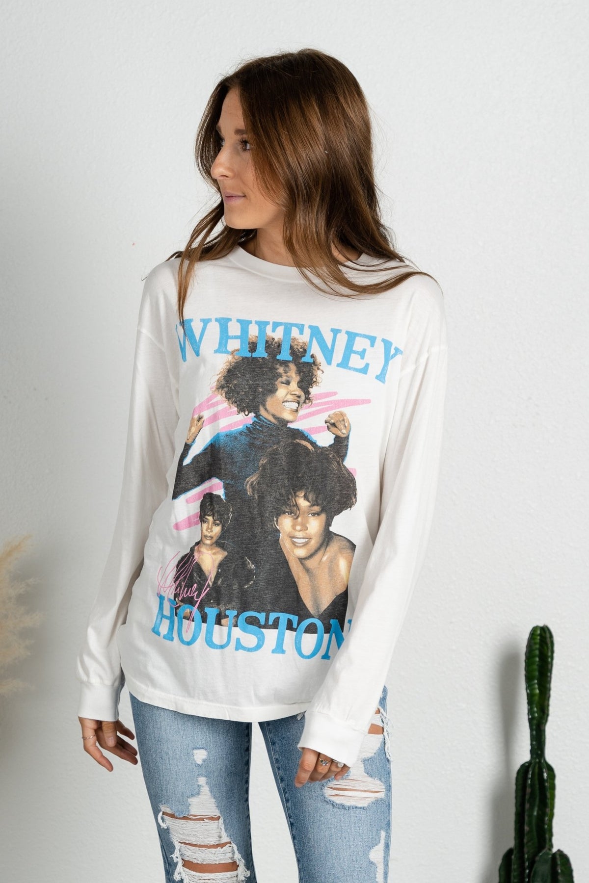 DayDreamer Whitney Houston dance long sleeve tee vintage white - Trendy Band T-Shirts and Sweatshirts at Lush Fashion Lounge Boutique in Oklahoma City
