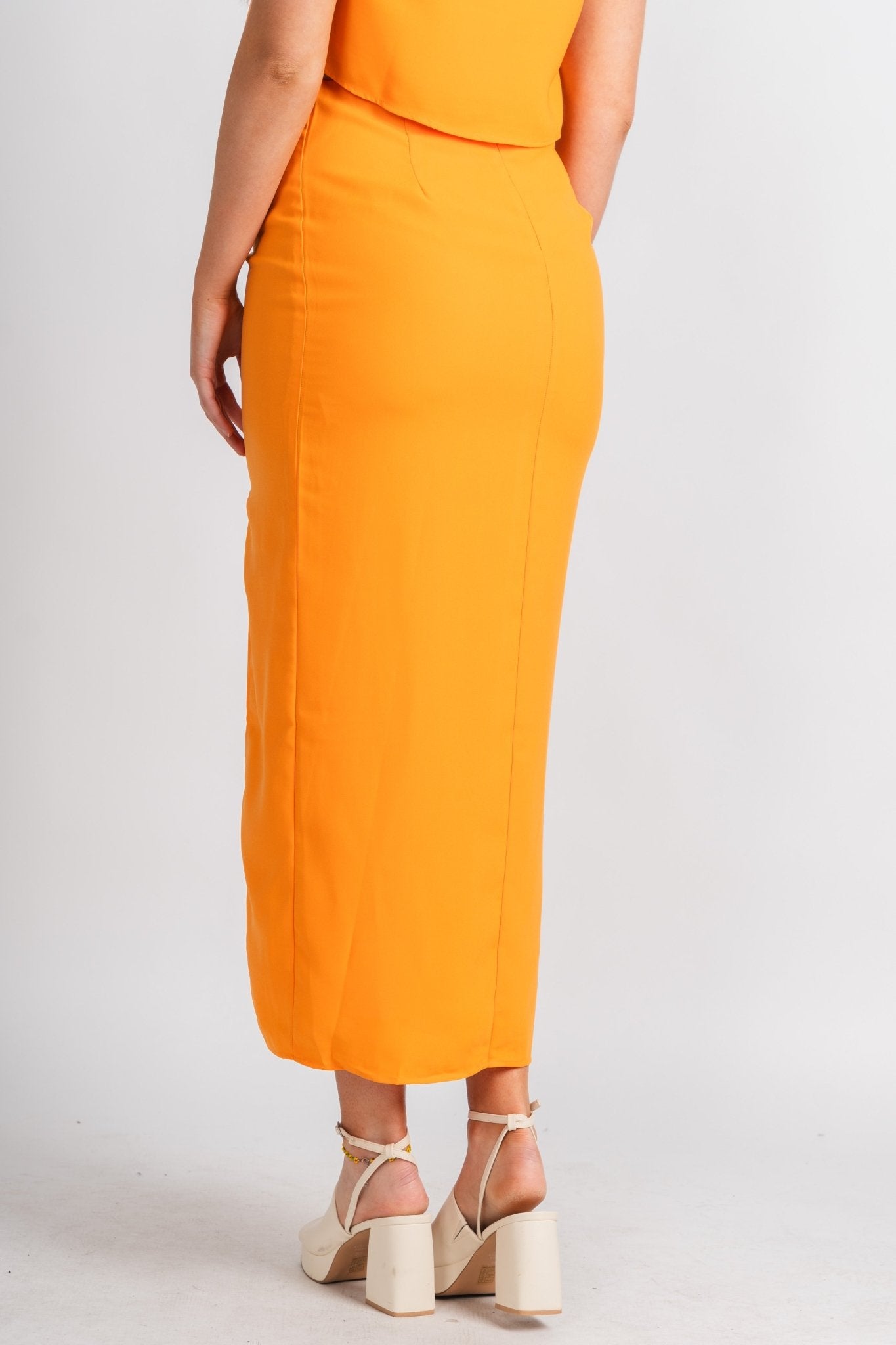 High waist midi skirt orange - Cute Skirt - Fun Vacay Basics at Lush Fashion Lounge Boutique in Oklahoma City