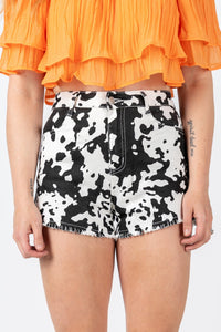 Cow print shorts white/black - Affordable Shorts - Boutique Shorts at Lush Fashion Lounge Boutique in Oklahoma City
