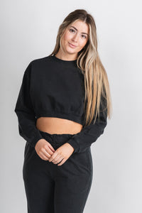 Cropped sweatshirt black - Cute Sweatshirt - Fun Cozy Basics at Lush Fashion Lounge Boutique in Oklahoma City