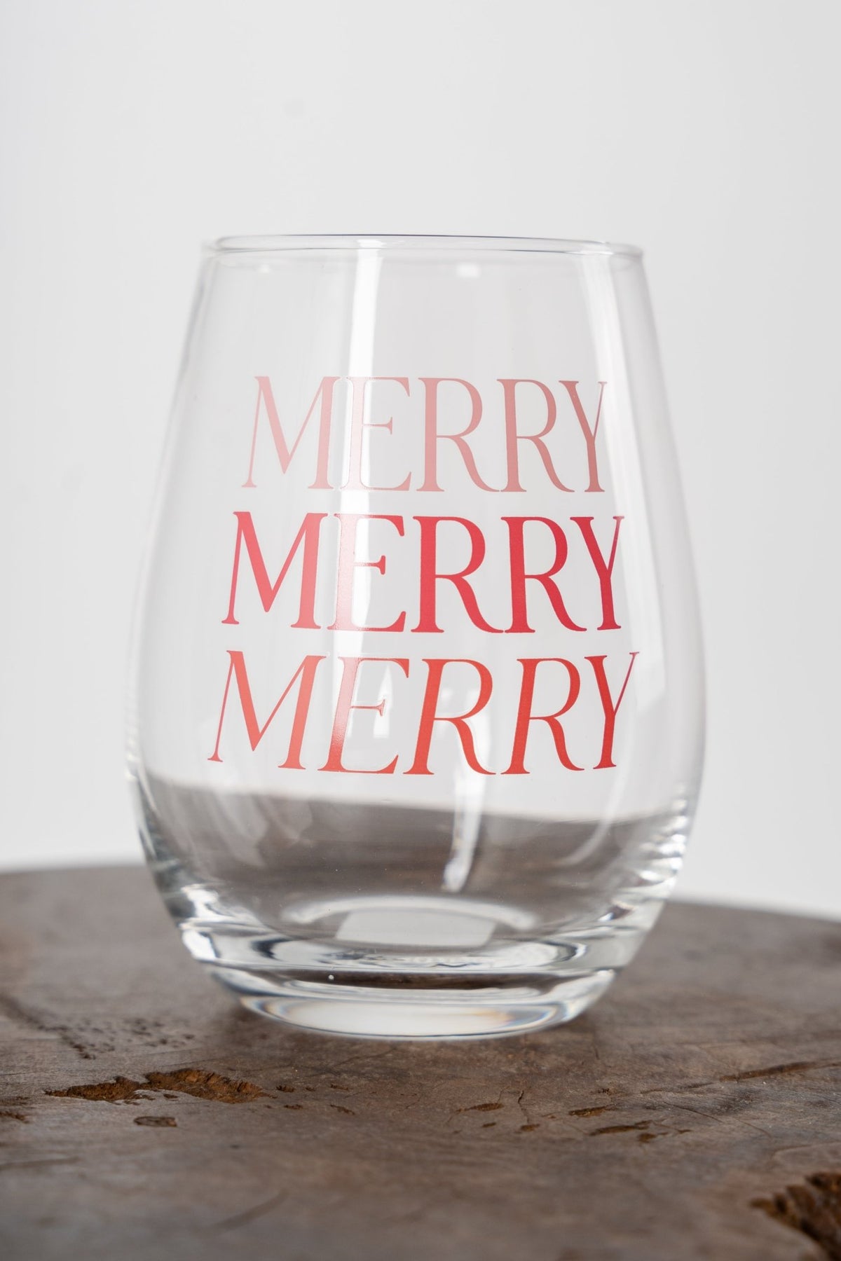 Merry Merry Merry 20 ounce stemless wine glass - Trendy Holiday Apparel at Lush Fashion Lounge Boutique in Oklahoma City