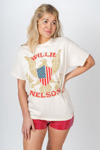 Willie Nelson Eagle thrifted t-shirt off white - Stylish Band T-Shirts and Sweatshirts at Lush Fashion Lounge Boutique in Oklahoma City