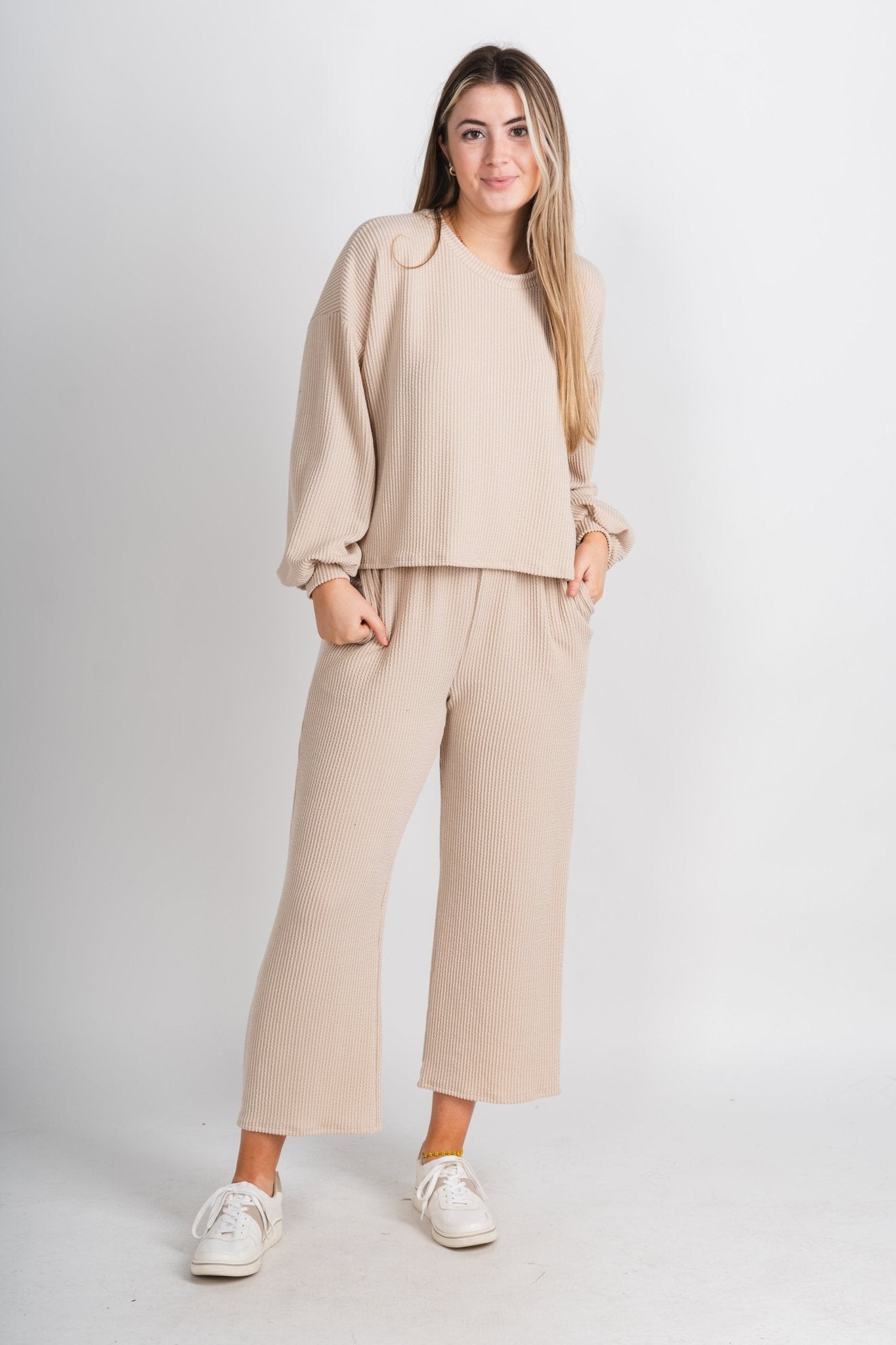 Manifest ribbed top taupe - Stylish Top - Trendy Lounge Sets at Lush Fashion Lounge Boutique in Oklahoma City