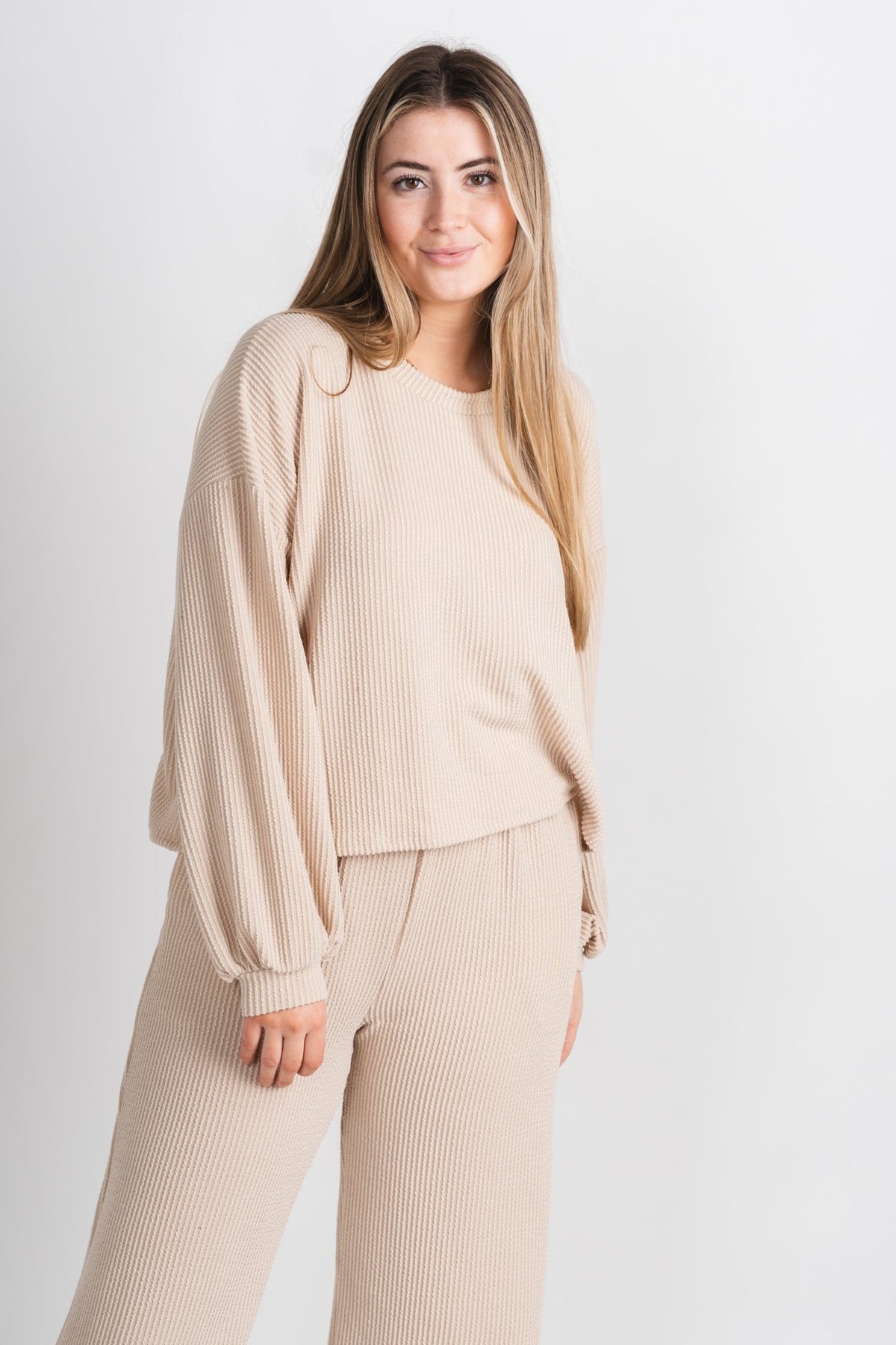Manifest ribbed top taupe - Trendy Top - Cute Loungewear Collection at Lush Fashion Lounge Boutique in Oklahoma City