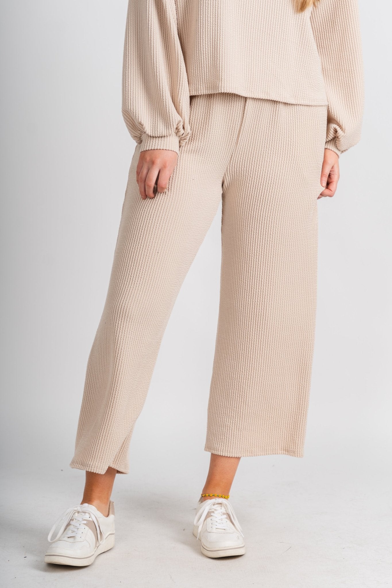 Manifest ribbed pants taupe - Cute Pants - Fun Cozy Basics at Lush Fashion Lounge Boutique in Oklahoma City