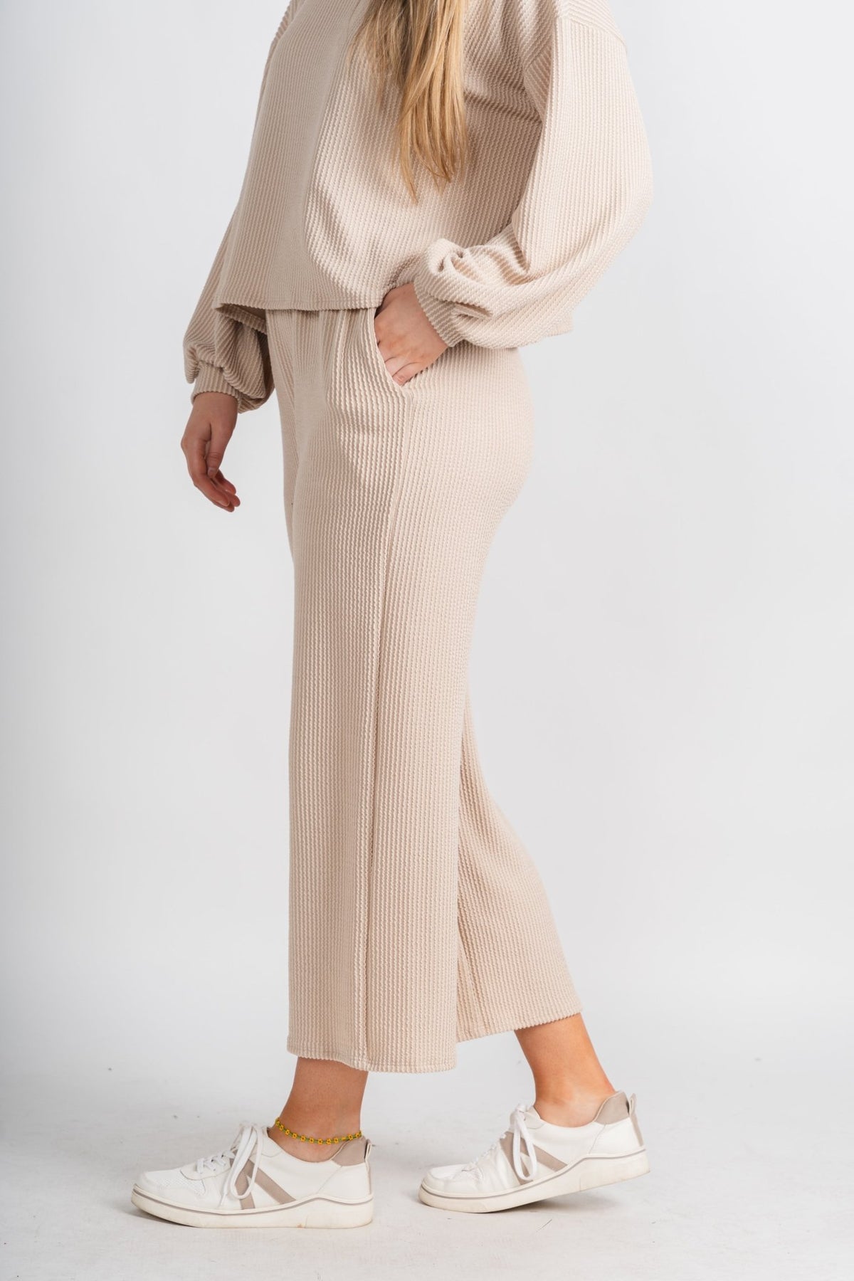 Manifest ribbed pants taupe - Trendy Pants - Cute Loungewear Collection at Lush Fashion Lounge Boutique in Oklahoma City