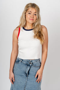 Knit crop top white - Cute Top - Fun American Summer Outfits at Lush Fashion Lounge Boutique in Oklahoma City