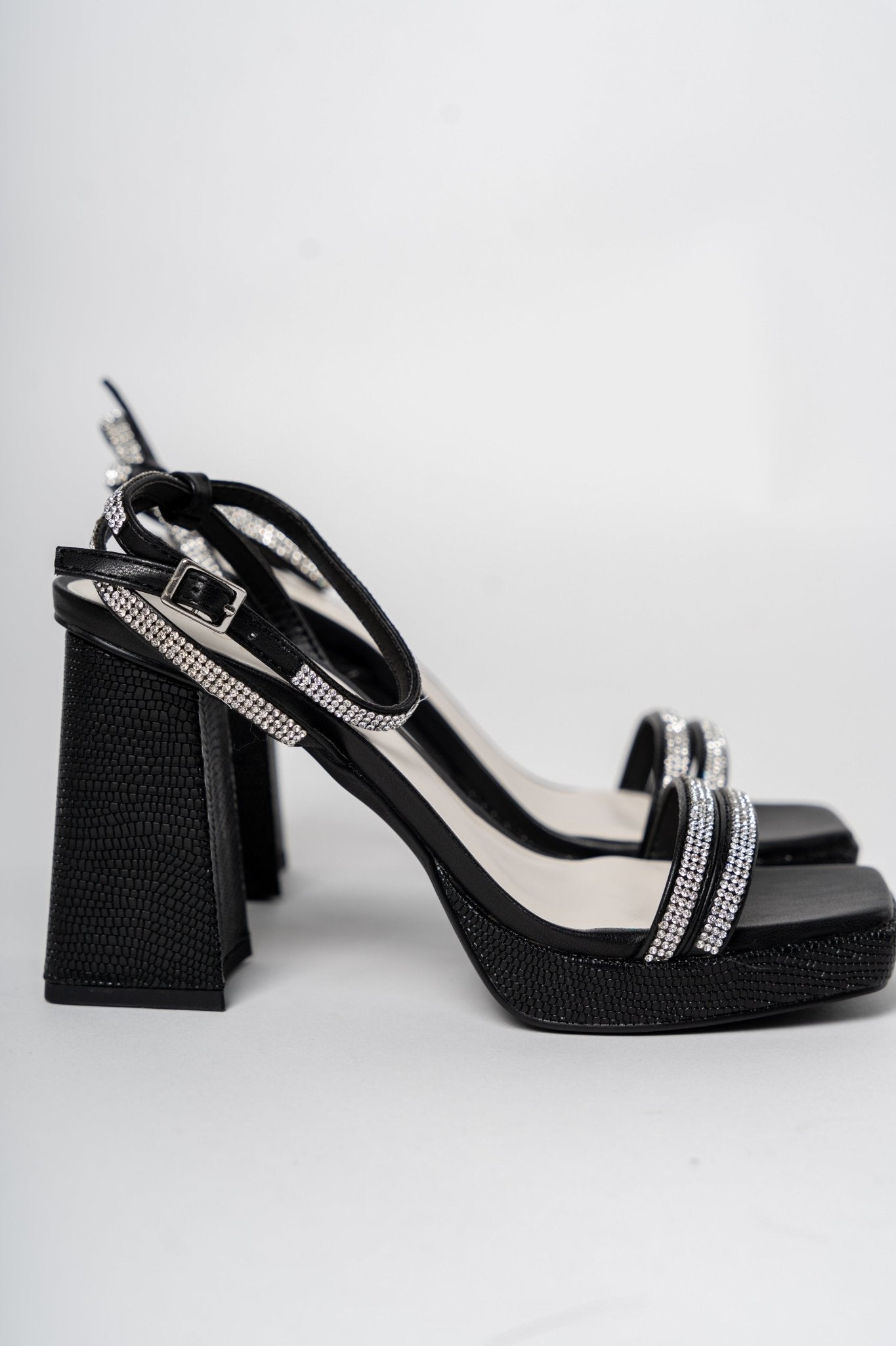 Suva rhinestone strappy heels black - Affordable shoes - Boutique Shoes at Lush Fashion Lounge Boutique in Oklahoma City
