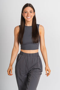 High neck tank top charcoal - Cute Tank Top - Fun Cozy Basics at Lush Fashion Lounge Boutique in Oklahoma City