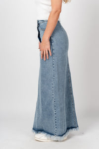 High waist denim maxi skirt denim - Cute Skirt - Fun American Summer Outfits at Lush Fashion Lounge Boutique in Oklahoma City
