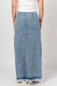 High waist denim maxi skirt denim - Fun Skirt - Unique American Summer Ideas at Lush Fashion Lounge Boutique in Oklahoma