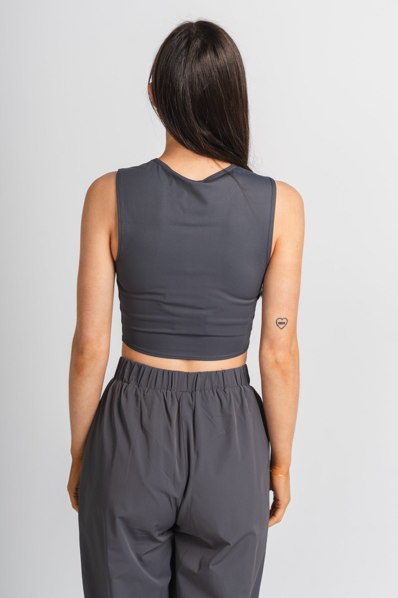 High neck tank top charcoal - Adorable Tank Top - Stylish Comfortable Outfits at Lush Fashion Lounge Boutique in OKC
