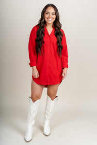 Collared shirt dress red - Cute Valentine's Day Outfits at Lush Fashion Lounge Boutique in Oklahoma City