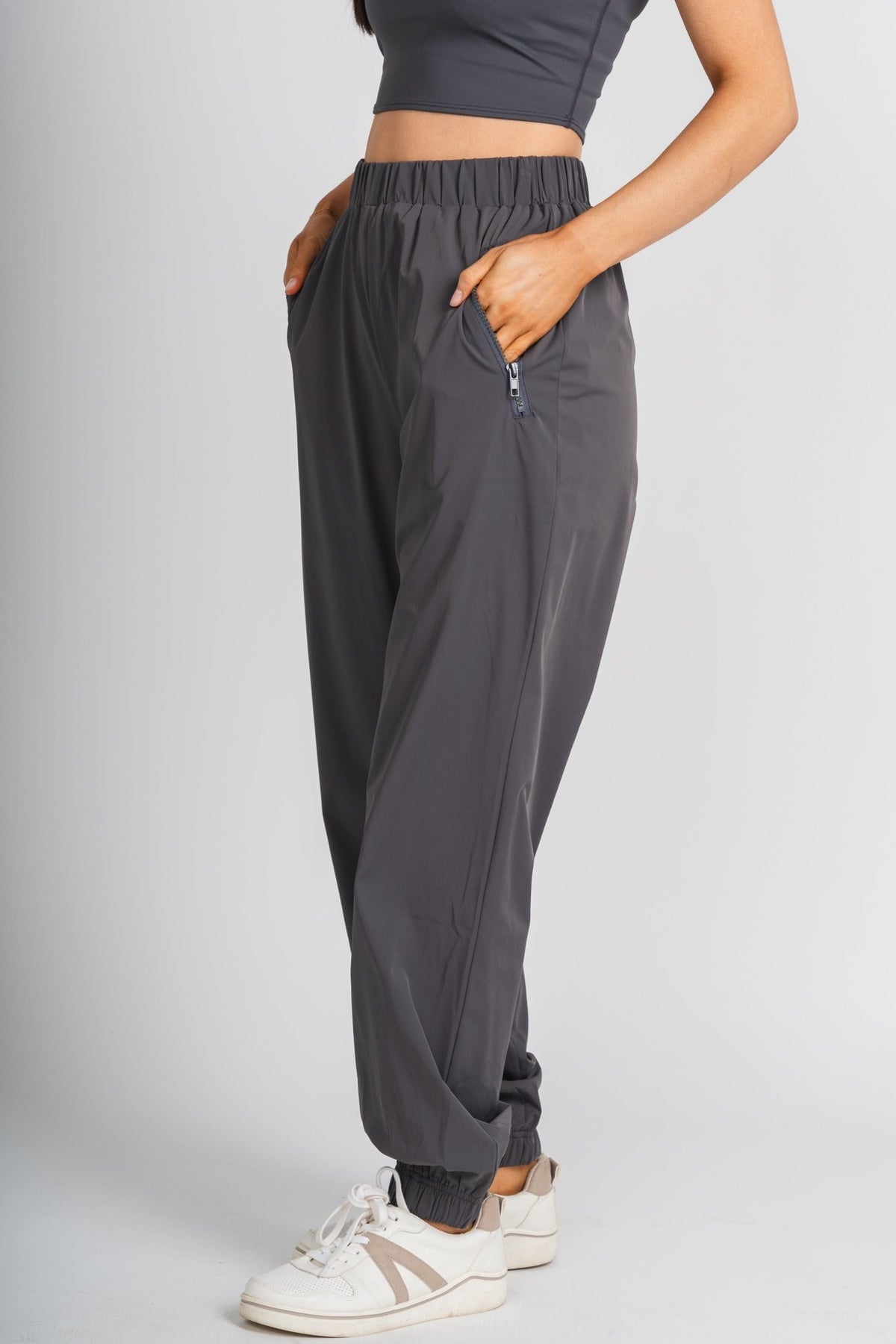 Nylon joggers charcoal - Trendy joggers - Cute Loungewear Collection at Lush Fashion Lounge Boutique in Oklahoma City