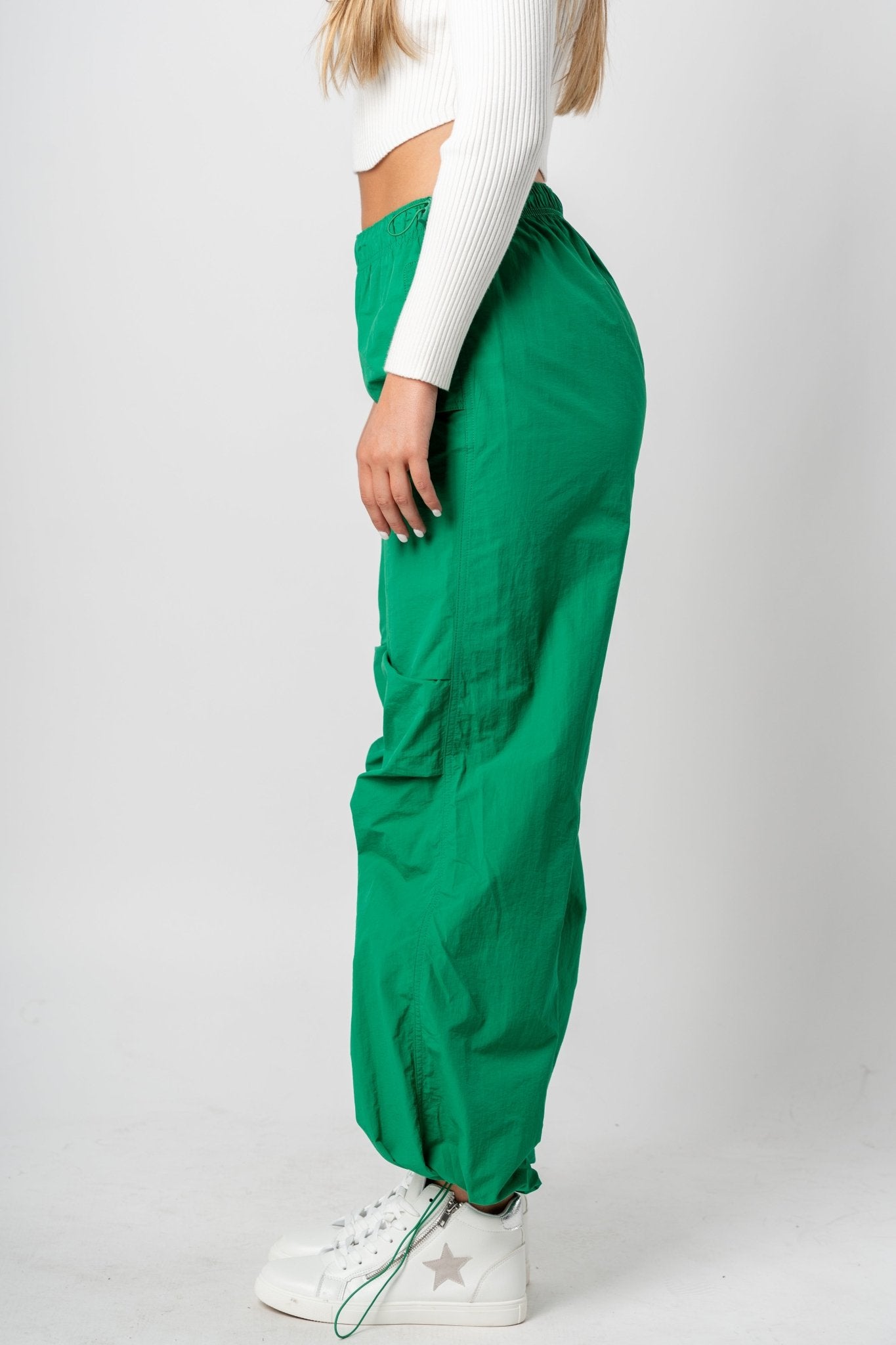 Ruched cargo pants green  Trendy Pants - Lush Fashion Lounge