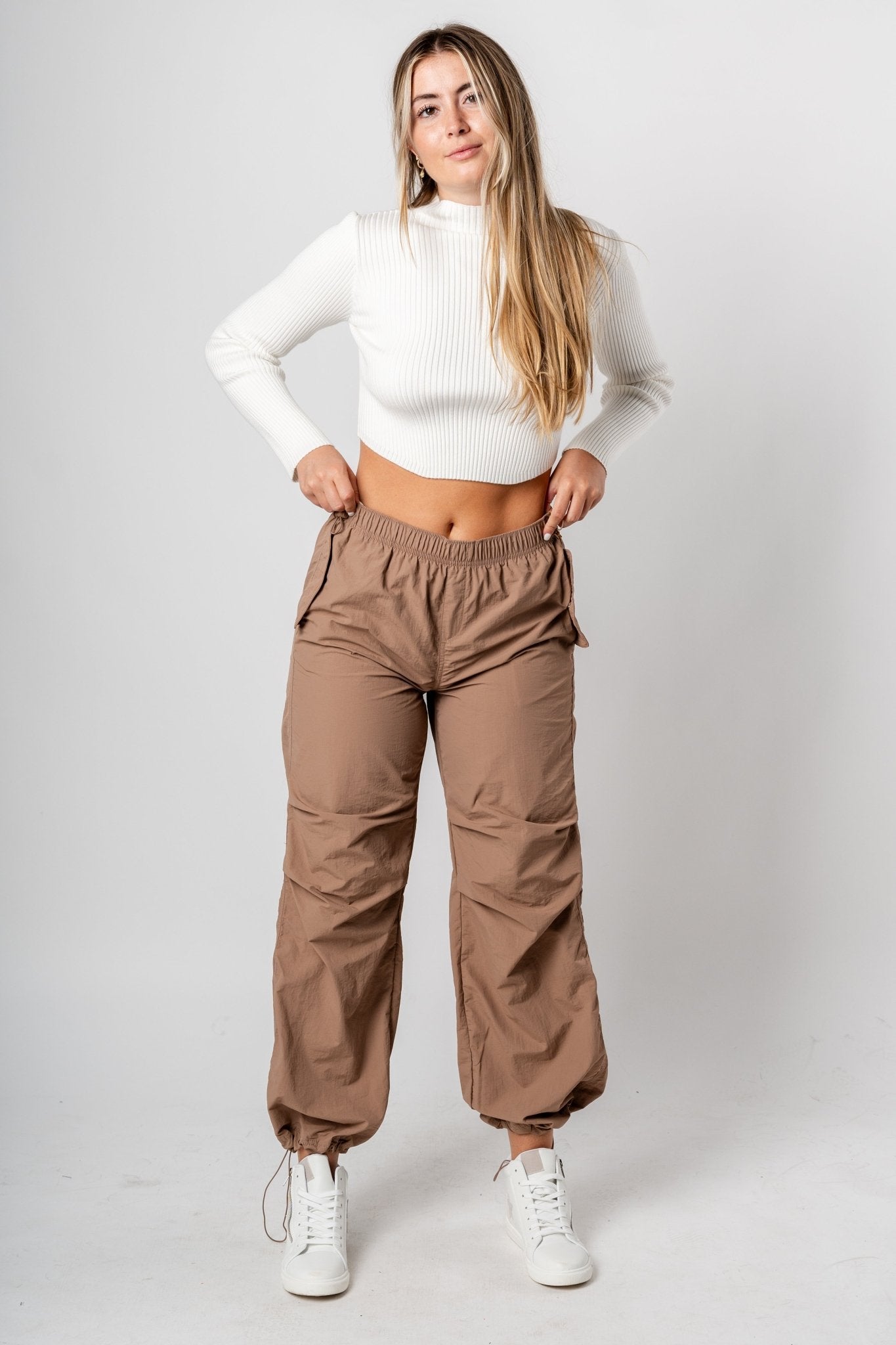 Ruched cargo pants taupe | Lush Fashion Lounge: women's boutique pants, boutique women's pants, affordable boutique pants, women's fashion pants