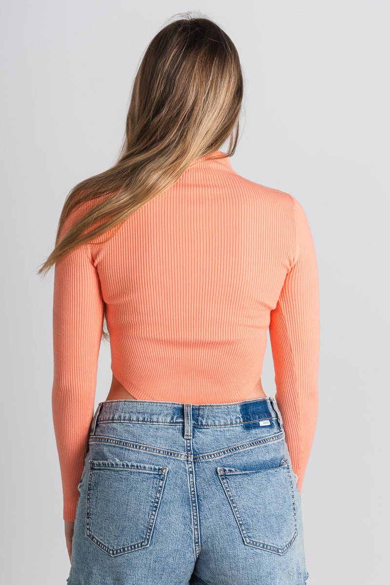 Ribbed knit long sleeve top apricot