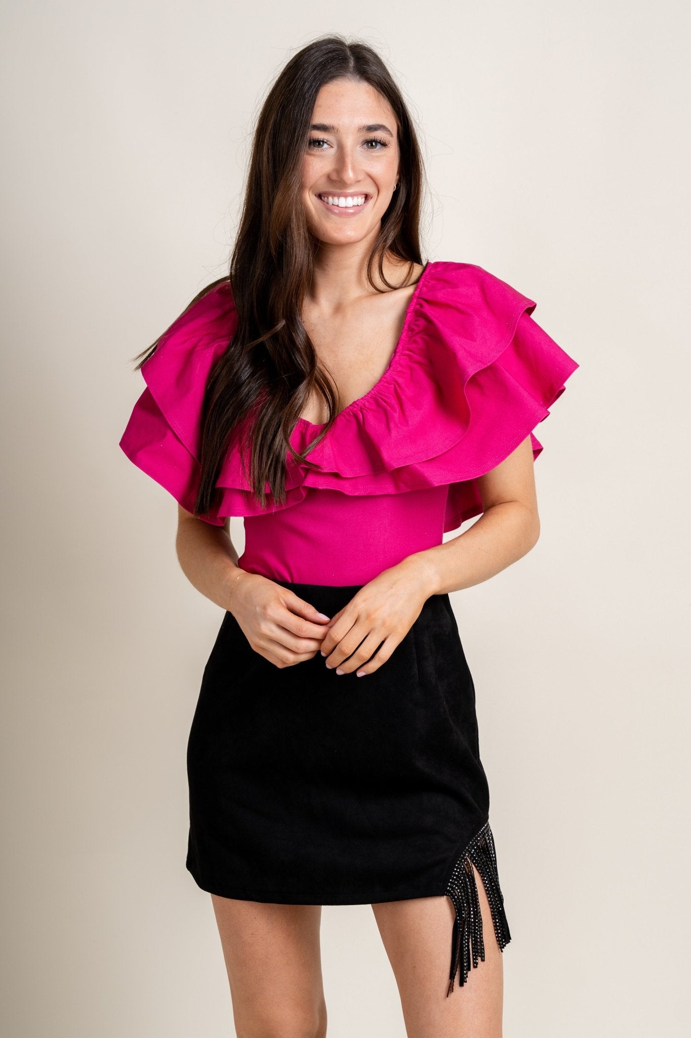 Rhinestone fringe mini skirt black Trendy Skirts Lush Fashion