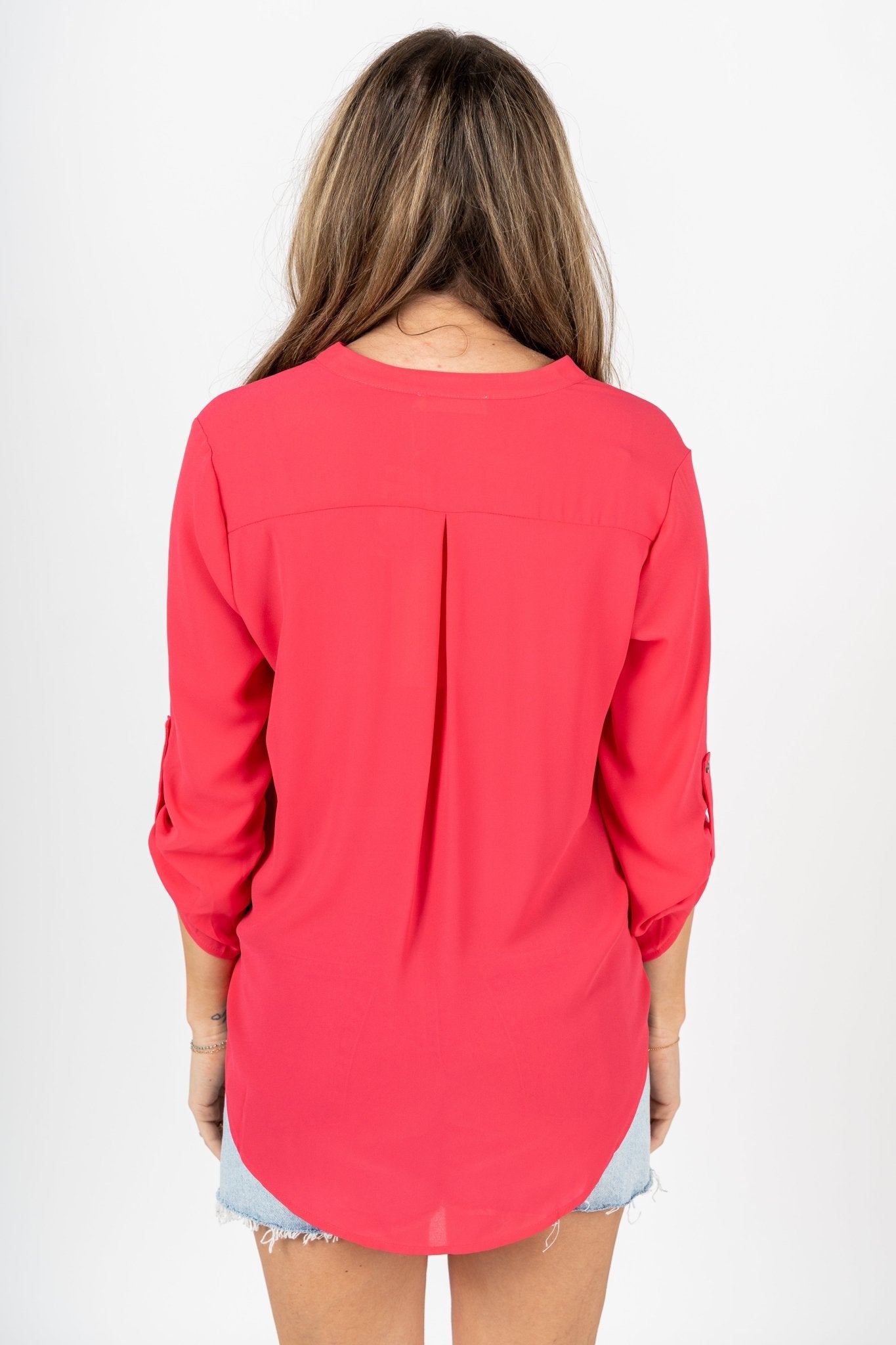 Deep v blouse bold pink