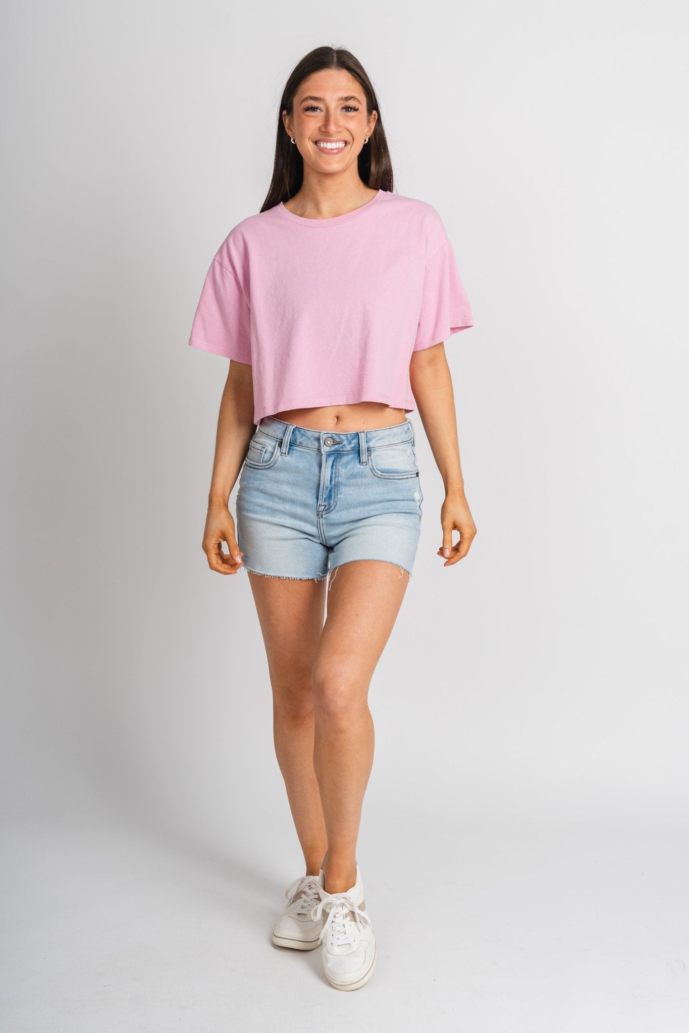 Short sleeve crop t-shirt off pink