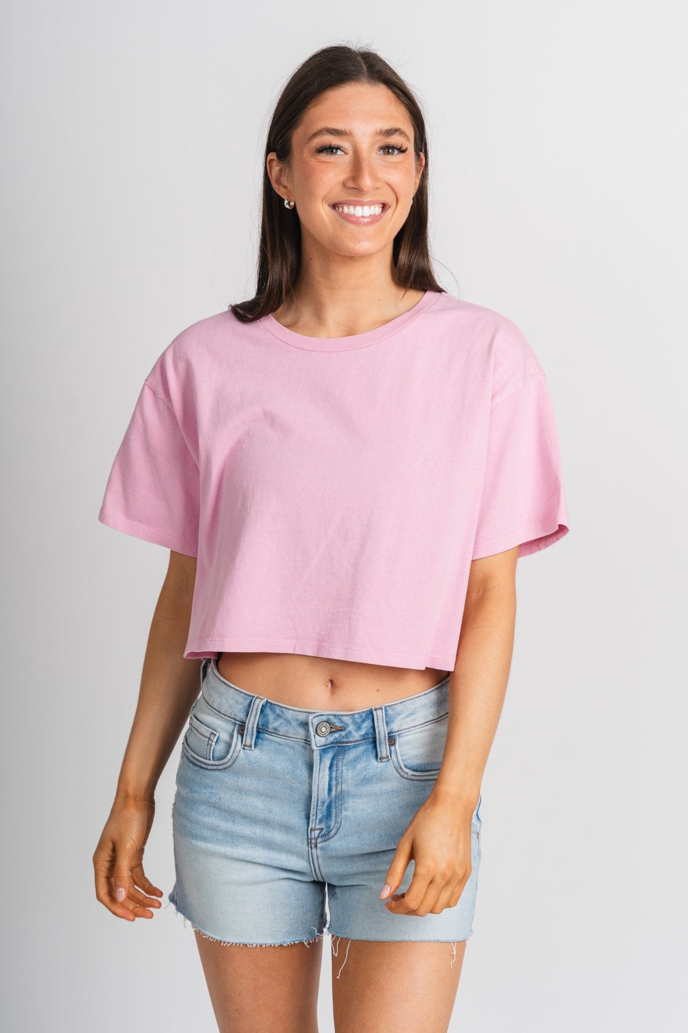 Short sleeve crop t-shirt off pink