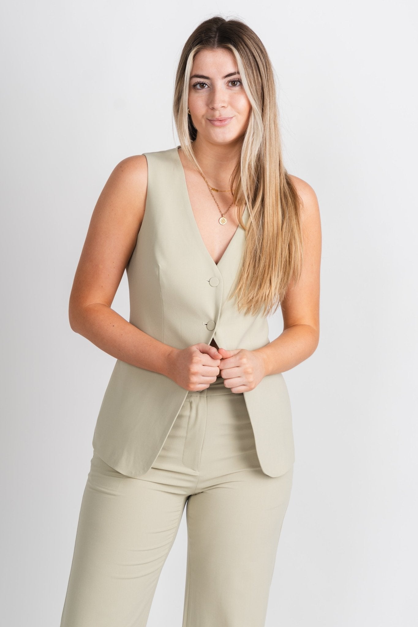 Button front vest light sage