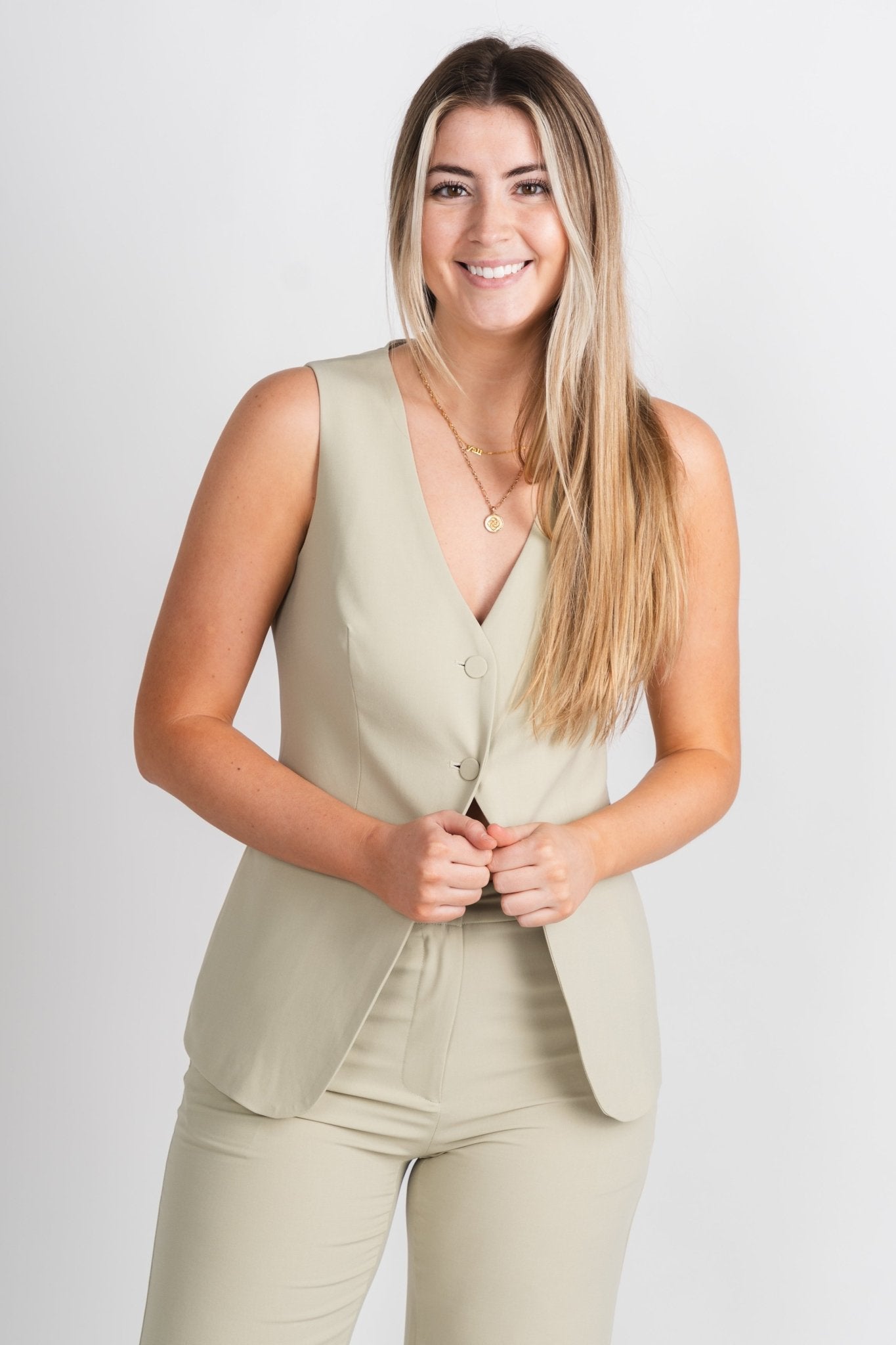 Button front vest light sage