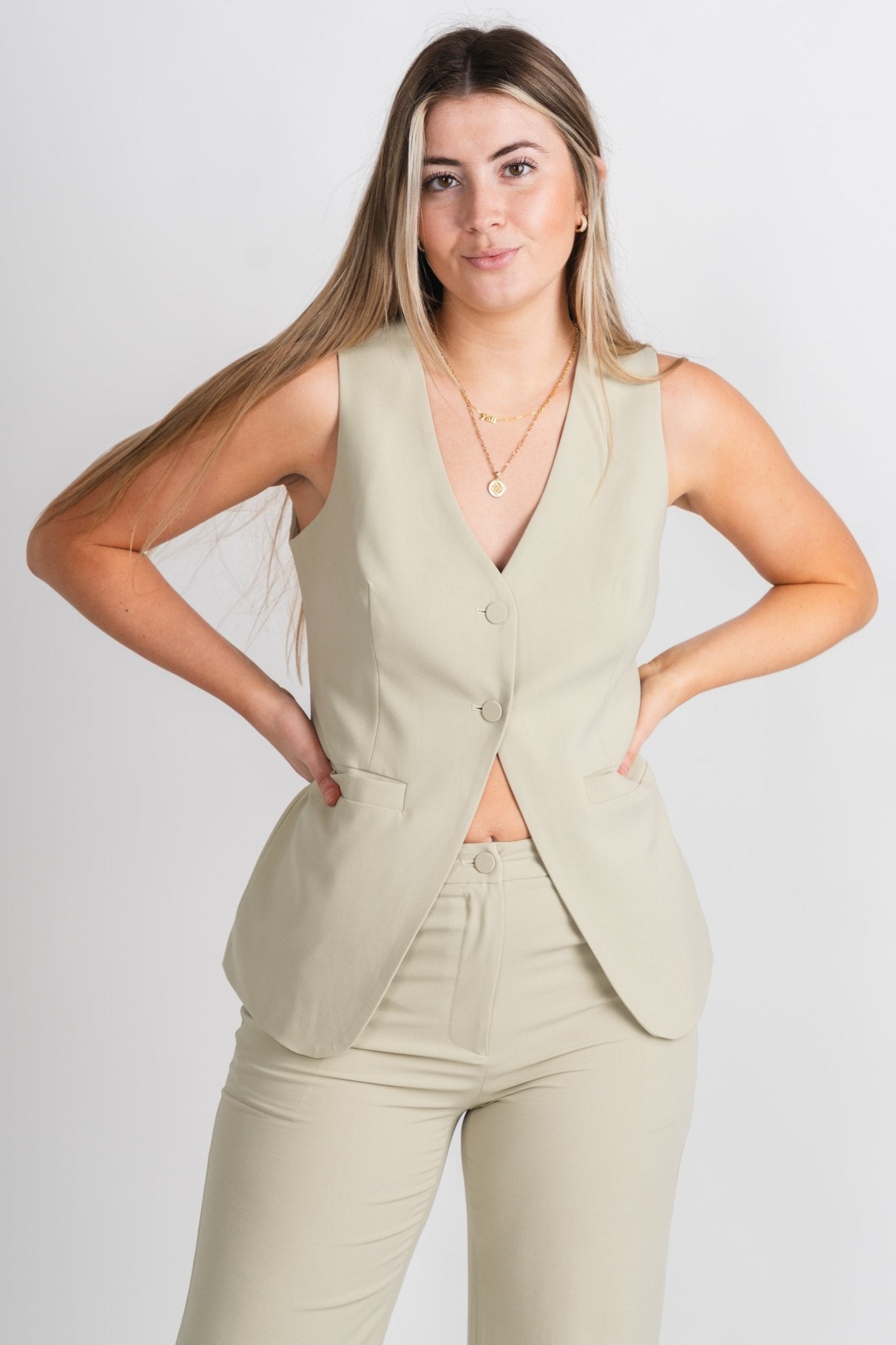 Button front vest light sage