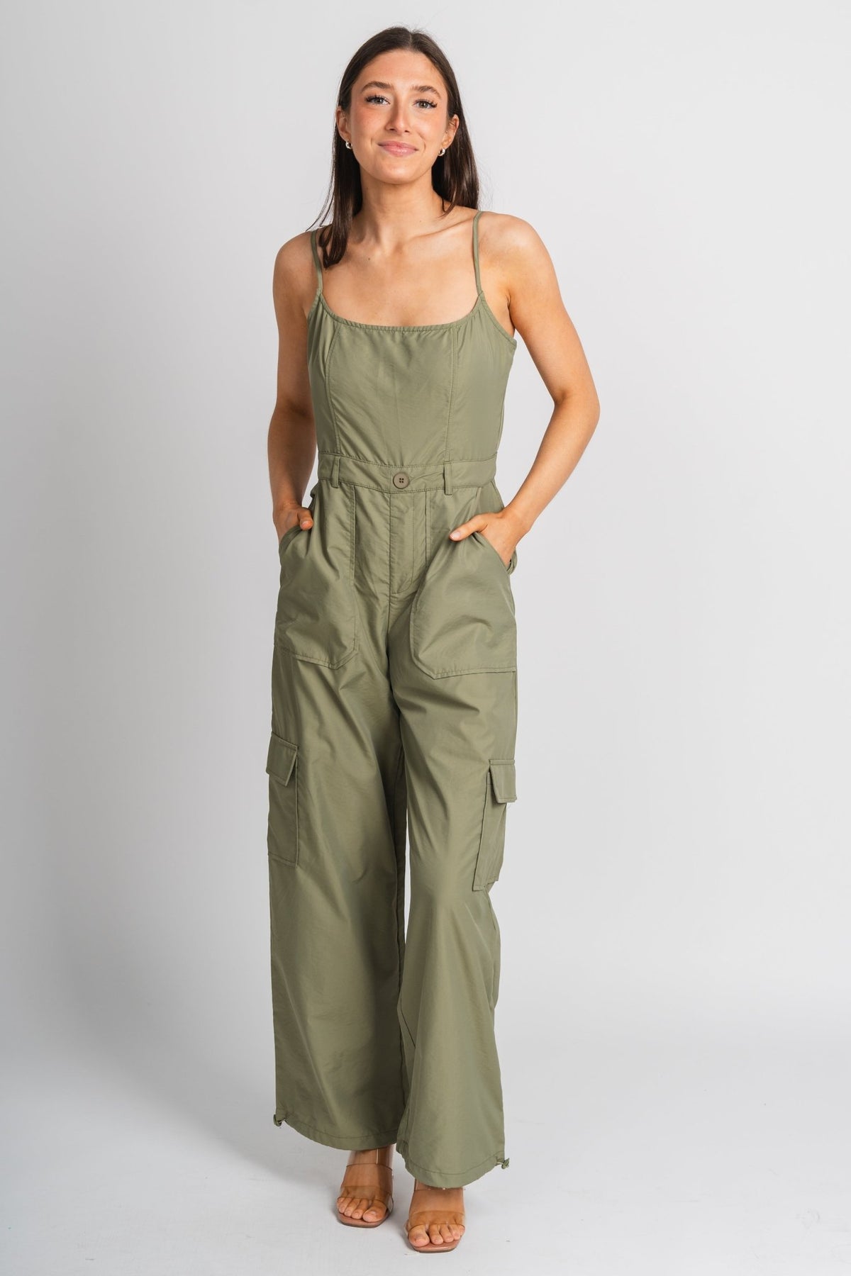  Lucky Brand Women's Tie Front Utility Jumpsuit, Four