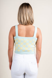 Checkered sweater tank top mint multi - Stylish Top - Cute Easter Clothing Line at Lush Fashion Lounge Boutique in Oklahoma