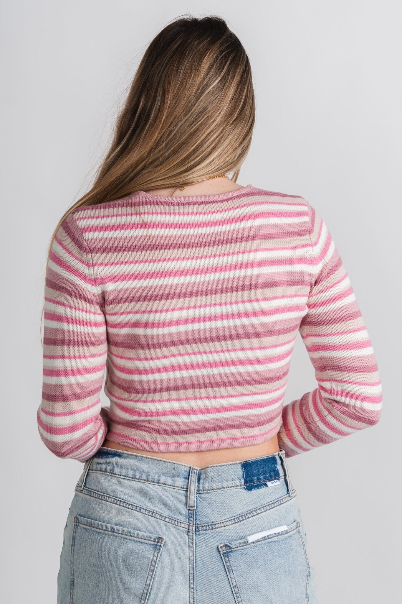 Striped sweater cardigan pink/white
