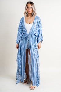 Open front kimono blue stripe - Cute Kimonos - Trendy Cardigans & Stylish Kimonos at Lush Fashion Lounge Boutique in Oklahoma City