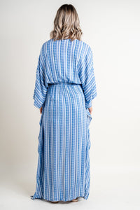 Open front kimono blue stripe - Affordable Kimonos - Boutique Cardigans & Trendy Kimonos at Lush Fashion Lounge Boutique in Oklahoma City