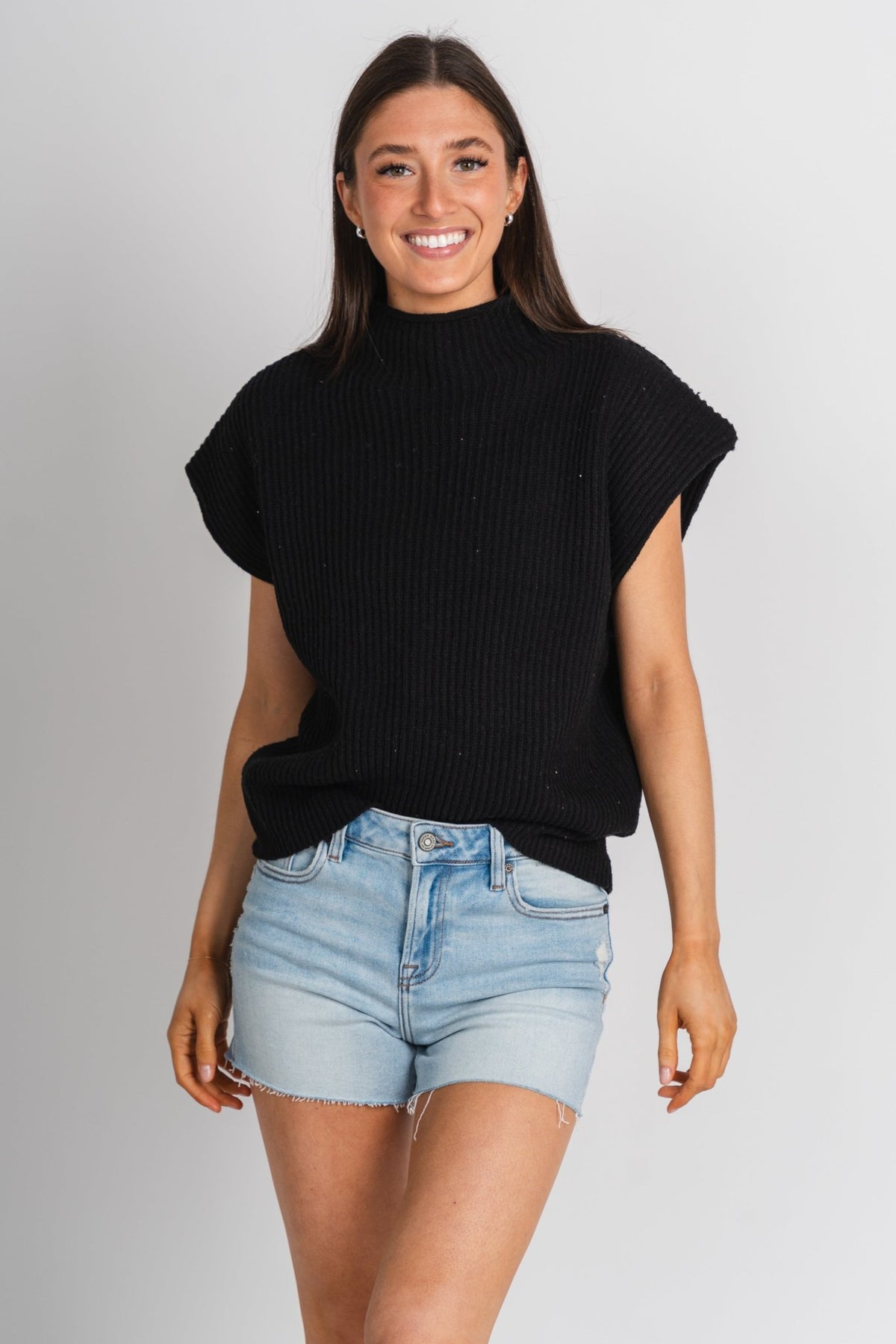 Turtle neck sweater vest top black – Boutique Sweaters | Fashionable Sweaters at Lush Fashion Lounge Boutique in Oklahoma City