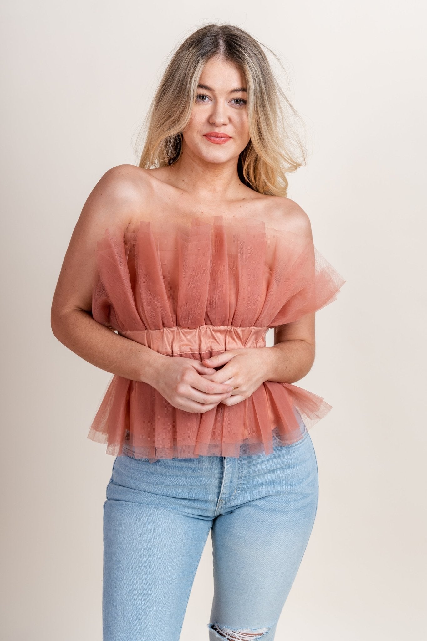 Sleeveless tulle top rose