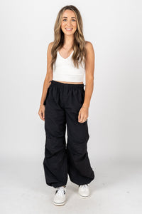 Ruched cargo pants black | Lush Fashion Lounge: women's boutique pants, boutique women's pants, affordable boutique pants, women's fashion pants