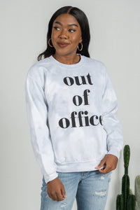 Out of office tie dye sweatshirt grey - Tie Dye sweatshirt - Tie Dye T-Shirts at Lush Fashion Lounge Trendy Boutique in Oklahoma City