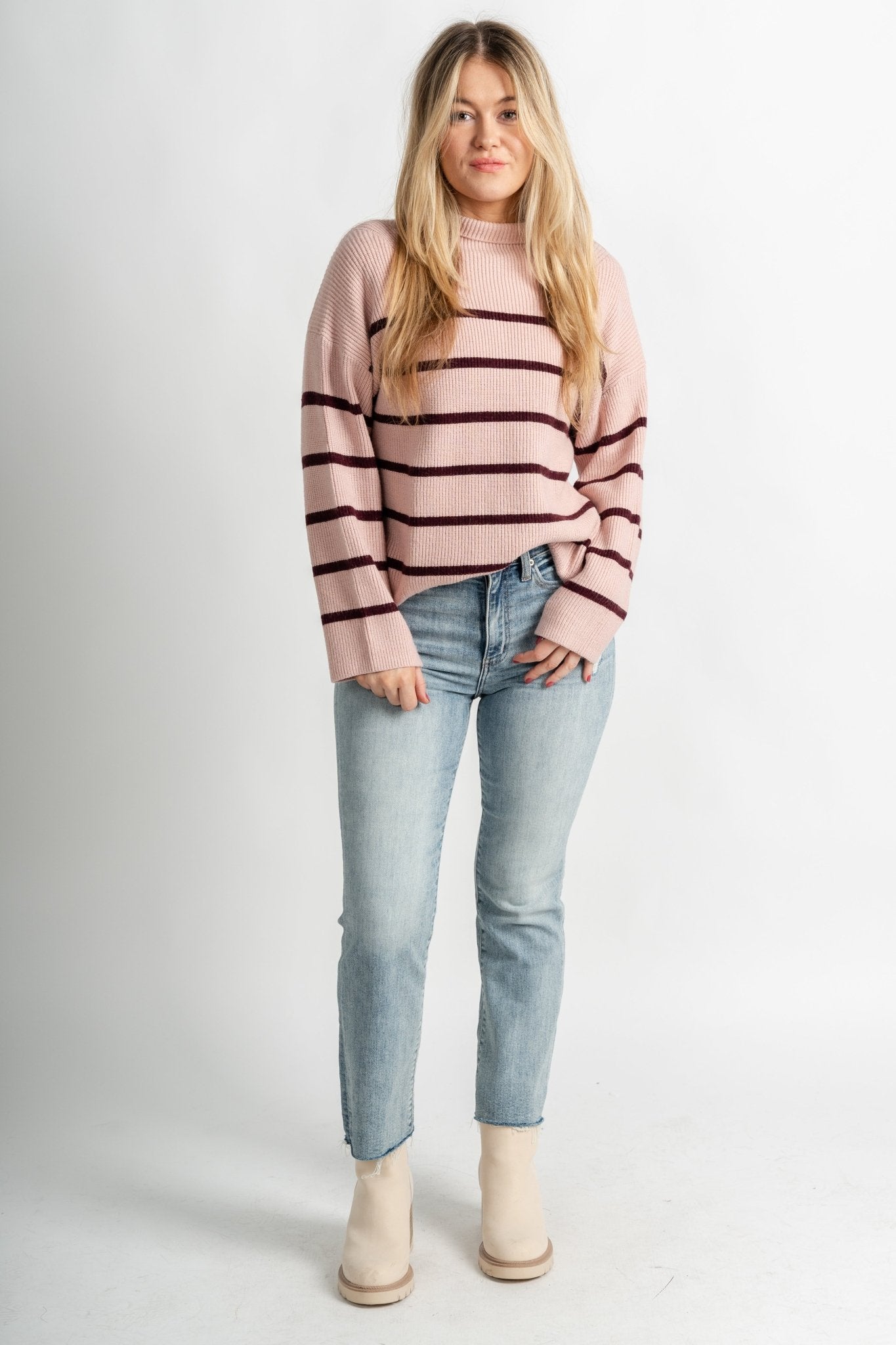 Veronis oversized striped sweater blush - Trendy Sweaters | Cute Pullover Sweaters at Lush Fashion Lounge Boutique in Oklahoma City