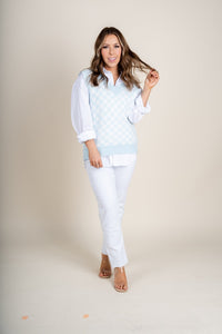 Checkered sweater vest blue - Fun sweater vest - Stylish Bridal Graphic Tees at Lush Fashion Lounge Boutique in OKC