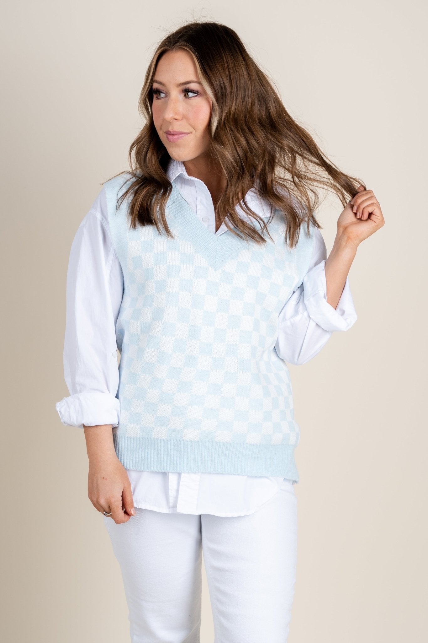 Checkered sweater vest blue
