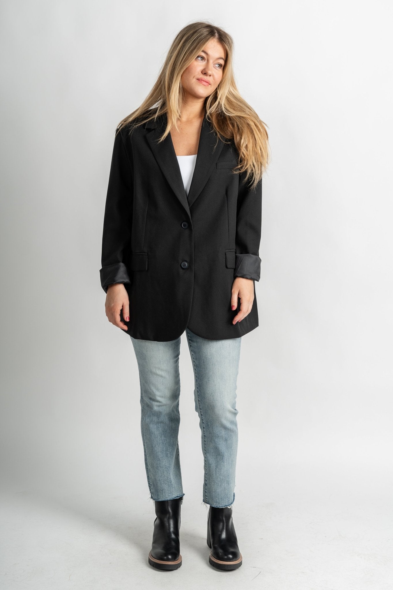 Tommy boyfriend blazer jacket black – Fashionable Jackets | Trendy Blazers at Lush Fashion Lounge Boutique in Oklahoma City