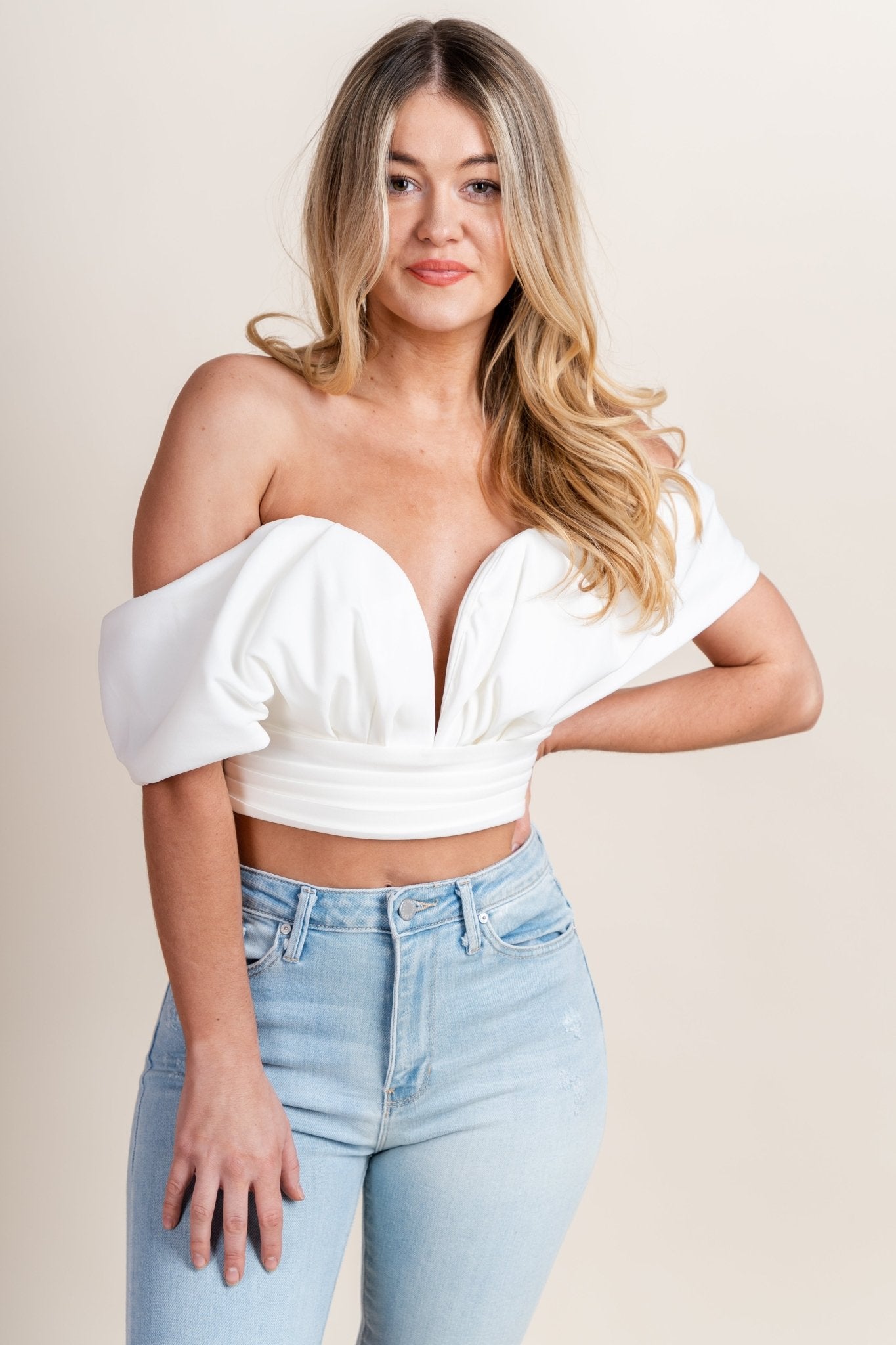 Off shoulder top cream - Fun Top - Stylish Bridal Graphic Tees at Lush Fashion Lounge Boutique in OKC