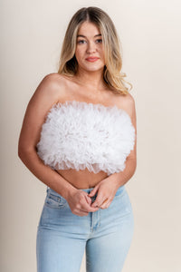 Strapless tulle top off white - Trendy Top - Fun Wedding Party Outfits at Lush Fashion Lounge Boutique in Oklahoma City