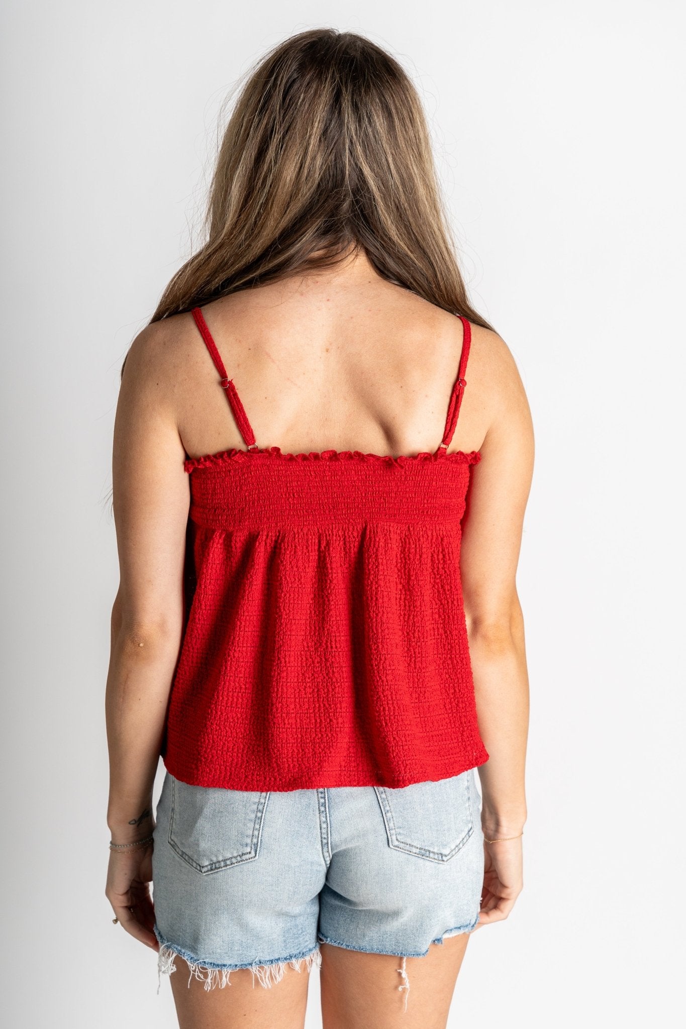 Smocked cami top red